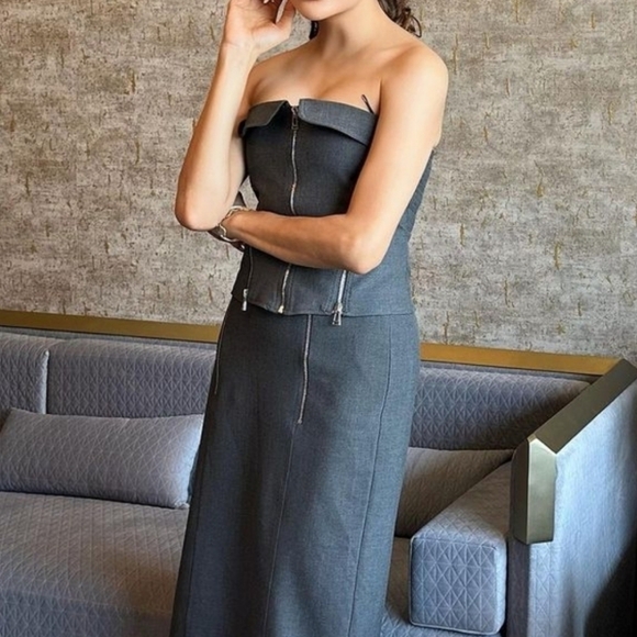 NWT ZARA ZW COLLECTION GRAY MIDI ZIPPER DETAILS PENCIL SKIRT WITH SLIT - Picture 3 of 10